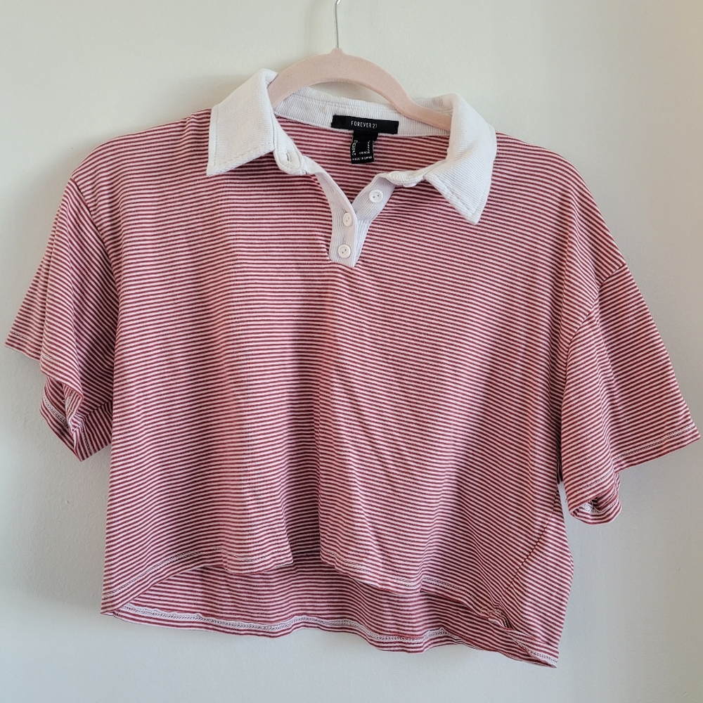 Forever 21 crop top striped collared button up